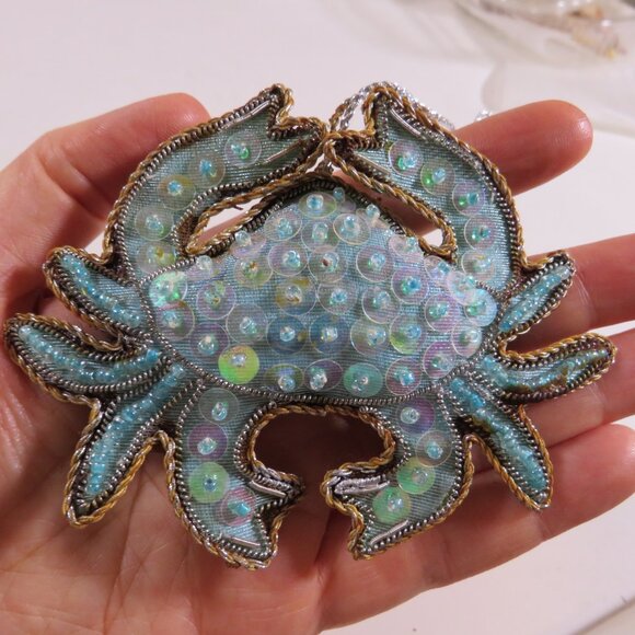 Vintage Sequins & Fabric Sea Turtle and Crab Hangs, Ornament, Tarnished, Aged - Picture 6 of 9